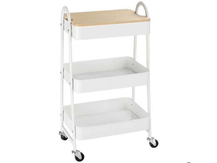 Desserte de cuisine a 3 niveaux avec espace de rangement et couvercle Desserte cuisine avec plan de travail acier 45x31x79 4 cm