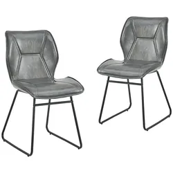 MODFU Esszimmerstühle 2er-Set Kunstleder Grau mit Metallgestell, gepolstert, ergonomische Sitzschale