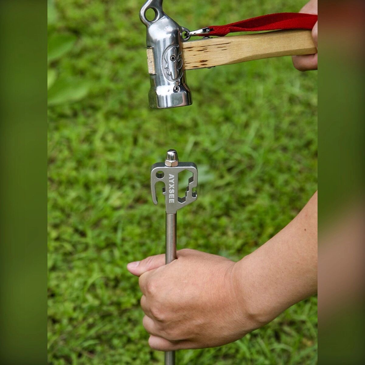 INF Piquet d'ancrage 360° pour chien - Acier inoxydable et alliage d'aluminium, pointe conique, manchon en caoutchouc, Argent