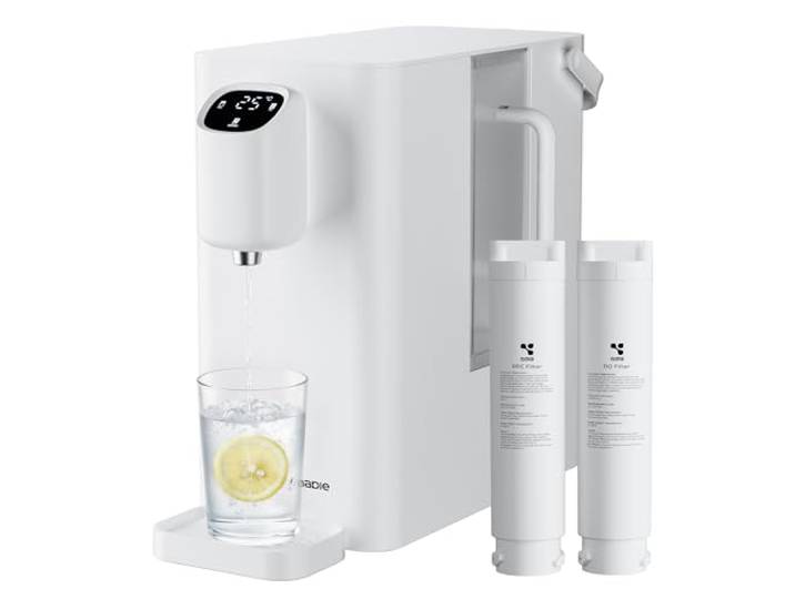 CIARRA X SusGreenable Umkehrosmoseanlage mit Heißwasserfunktion, 4-Stufen RO Osmose Wasserfilter für Trinkwasser, 3s Soforterhitzung, 2,4L Tank, 5 Temperaturstufen, Tischgerät ohne Installation, Weiß
