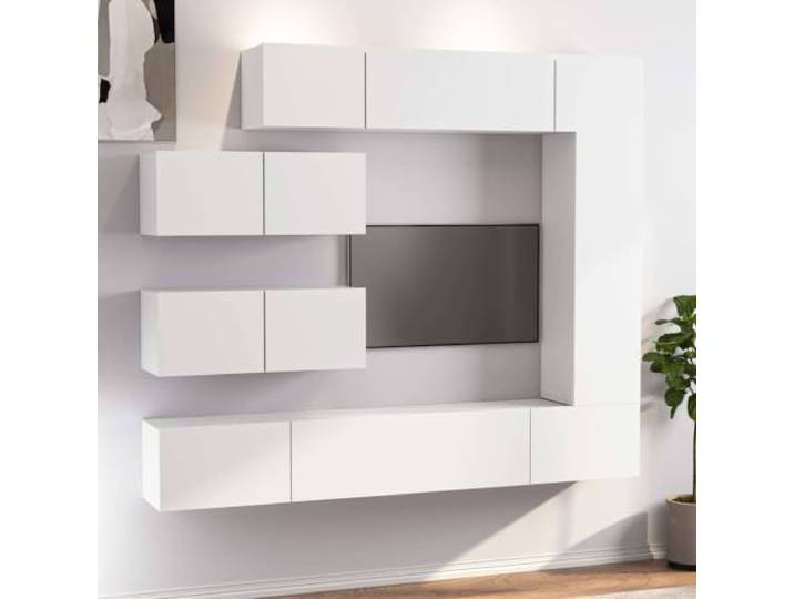 GKMBCVDFR 7-TLG. TV-Schrank-Set Weiß Holzwerkstoff mit Wandmontage Schwebende TV-Konsole, robuste Holzwerkstoff-Konstruktion, vielseitiger Stauraum, platzsparendes Design, einfache