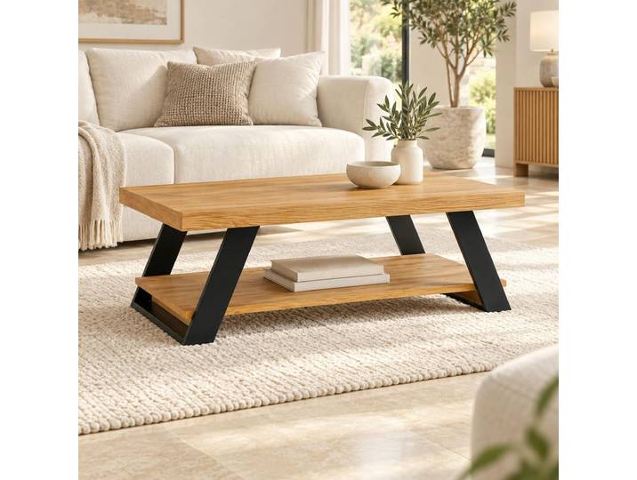 Table basse double plateau en bois de pin massif brossé GREENWICH