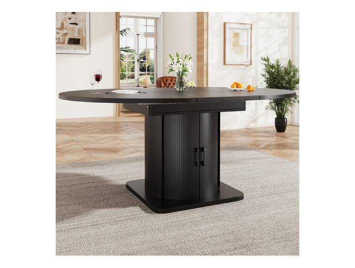 Celya Esstisch Esszimmertisch, Küchentisch, Runder Esstisch, ausziehbar (Platz für bis zu 6 Personen, Esstisch mit Schubladen), ideal für kleine Wohnungen, Homeoffice, Familienessen