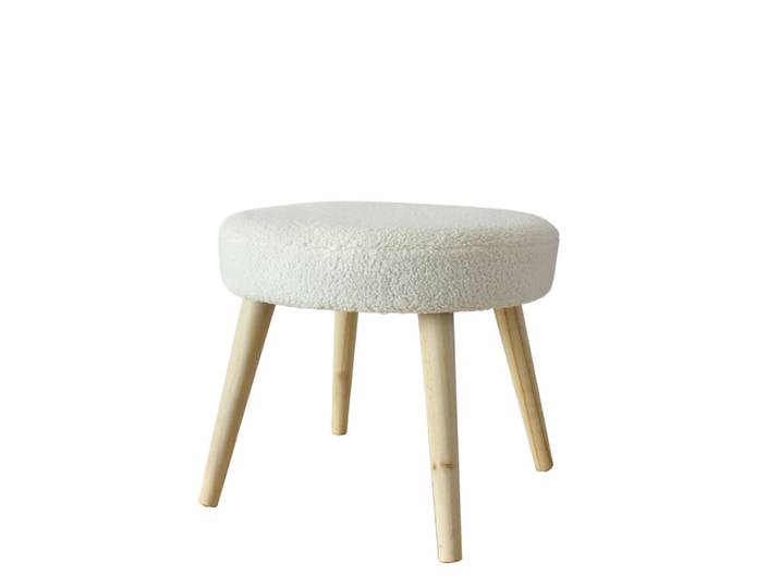 Tabouret rond en bouclettes polyester ecru 40 x 45