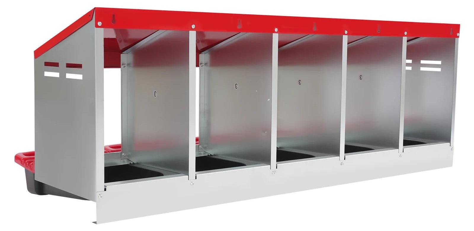 Hühner Legenest - 5-fach Nistkasten - Wetterfest automatische Eiersammelrolle - Verzinkter Stahl - Leicht zu reinigen - Freistehend oder Wandmontage - Rot