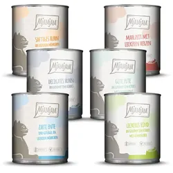 MJAMJAM Mixpaket 6 x 800g Dose Katzennassfutter Mixpaket III - Huhn&Möhrchen, Huhn&Kürbis, Herz, Ente&Geflügel, Rind&Kürbis, Pute&Kürbis
