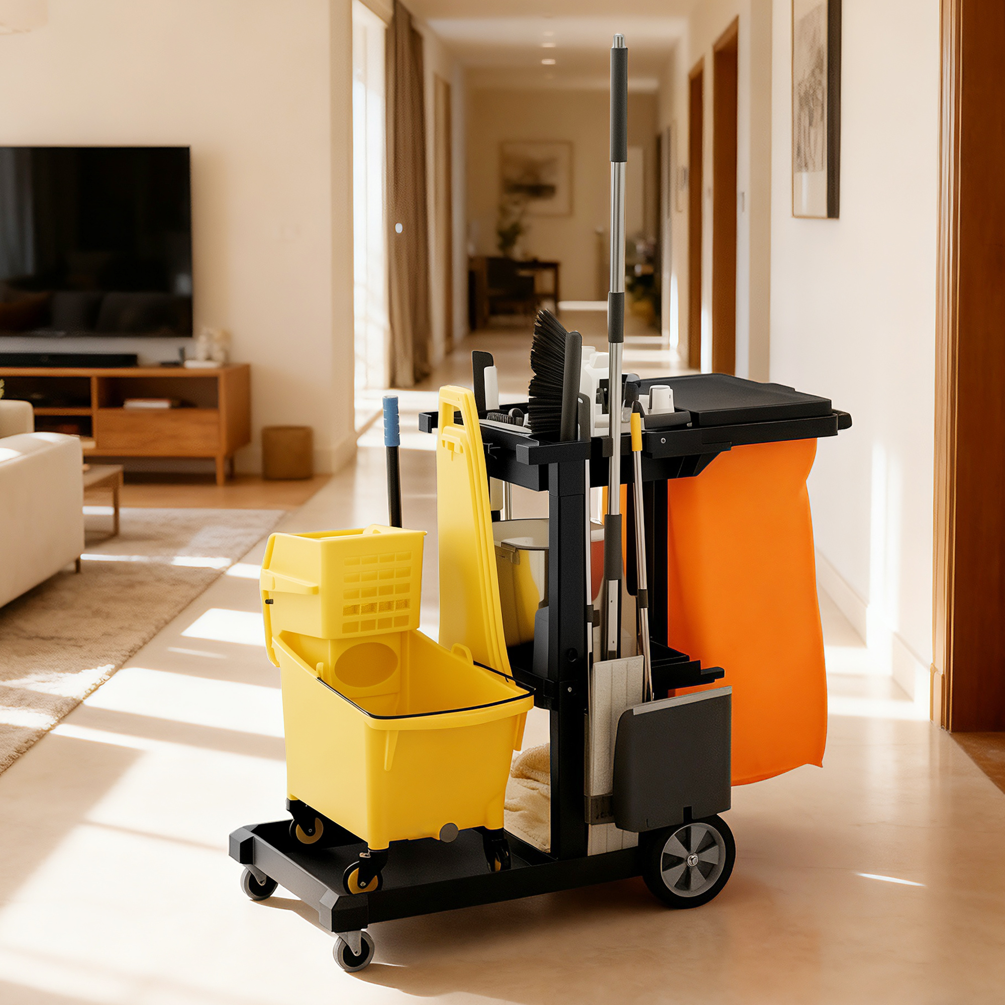 Homcom Carrello per pulizie professionale con 3 ripiani, sacco e coperchio   Aosom Italy