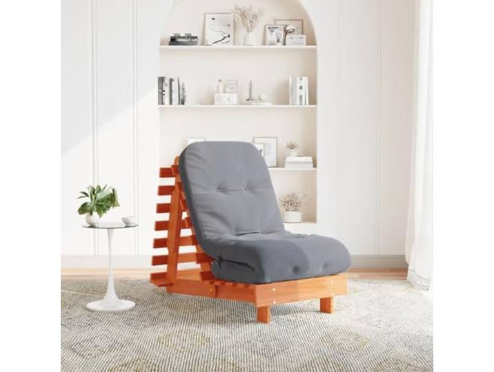 GBCDSWBR Futon Schlafsofa mit Matratze, Kiefer Massivholz, Klappbar, Braun Verstellbare Rückenlehne, Platzsparend klappbar, Inklusive Schaumstoffmatratze