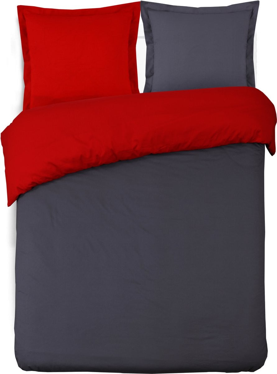 VISION Bicolor Tweezijdig omkeerbaar Dekbedovertrekset 100% katoen - Lits-jumeaux - Grijs/Rood - 240 x 220 cm