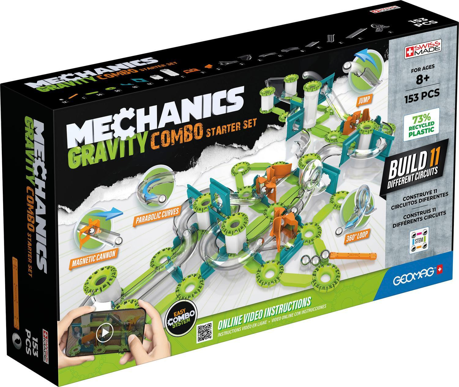 Geomag Mechanics Gerecyclede Combo Starter set, Meerkleurig, 153 onderdelen