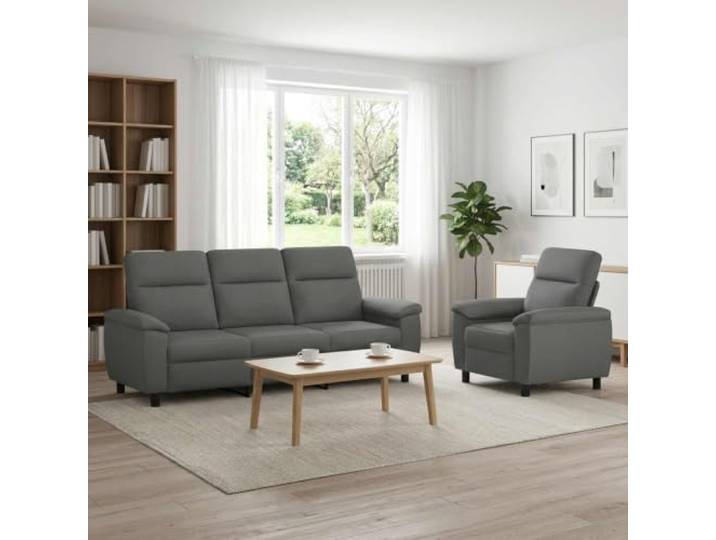 Sofa-Set 2 Stück Dunkelgrau Stoff Metallrahmen,100% Polyester,konische Kunststoffbeine,Kissenrücken-Design,pflegeleicht