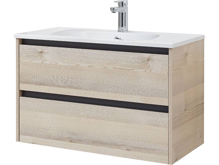 Badmöbel-Set SAPHIR Mineralmarmor-Waschisch und Waschtischunterschrank , beige (polar pinie), B:81cm H:53,3cm T:46cm, Holzwerkstoff, Kastenmöbel-Sets, Badmöbel-Set