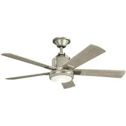 Elstead Lighting Colerne leiser Deckenventilator mit LED Licht Ø132cm Holz + Fernbedienung, Ventilator, Silber