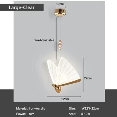 Uplifted Finds Nordic Butterfly LED Cord Pendant Light For Bedroom Living Room neutral Light clear Big 6w