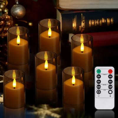 Uplifted Finds 6, 12, Or 24 Pcs Acrylic Glass Flameless LED Candles Battery Flickering Lights For Wedding Christmas Decor 12 Pcs grey