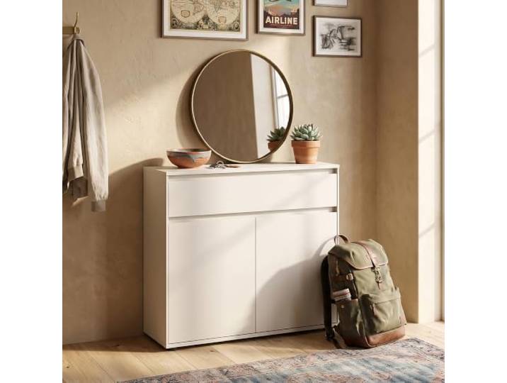Wohnzimmer Kommode 92 cm breit in Kaschmir Beige mit 2 Türen & 1 Schublade