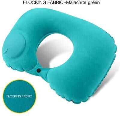 Uplift Essentials U Shape Inflatable Travel Pillow Portable Folding Neck Pillow For Car Airplane And Outdoor Use green