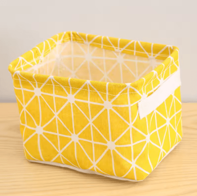 Inspire Picks Cotton And Hemp Storage Basket With Handles Printed Tabletop Organizer yellow