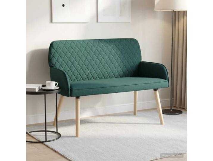 2-Sitzer Sofa mit Massivholzbeinen Dunkelgrün Leinenstoff aus 100 % Polyester,Knopfheftung,Schaumstoff-Polsterung,Kautschukholzbeine,integrierte Armlehnen