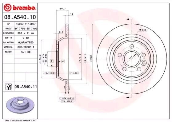 BREMBO 08.A540.10 Jarrulevy