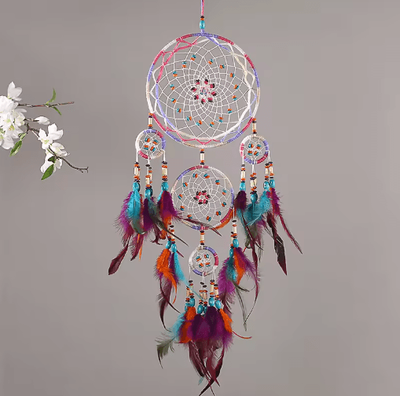 Inspire Picks Handmade Five Ring Dream Catcher Boho Wall Hanging Ornament For Bedroom & Living Room colorful Dream