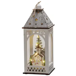 Konstsmide Weihnachtsbeleuchtung  LED Holzlaterne mit Kirche weiß