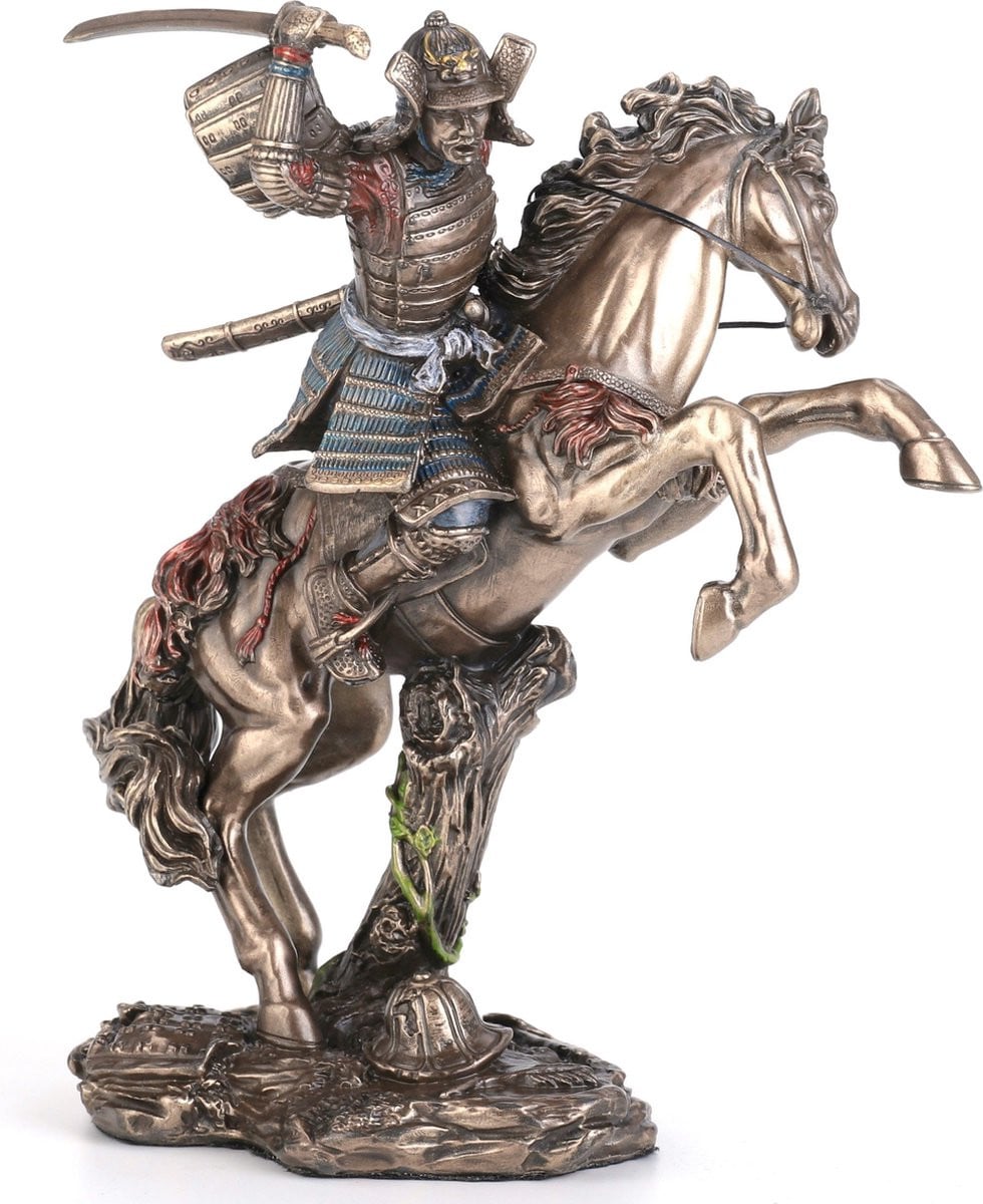 Veronese Design Beeld Samoerai met Zwaard op Paard, Zeer Gedetailleerd, B/D/H: 13 x 20 x 25 cm