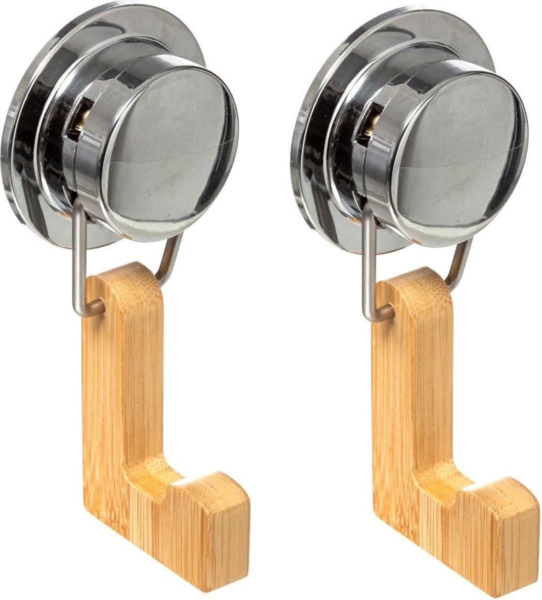 5Five Set van 2 badkamer handdoekhaakjes van bamboe hout met zuignap