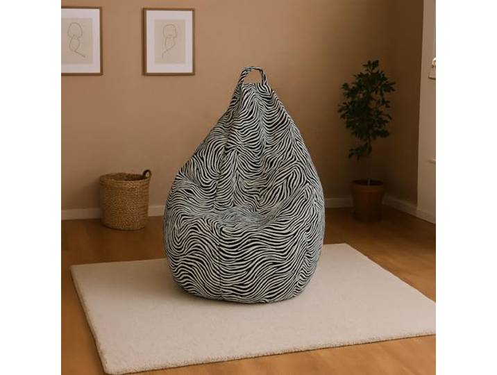 Dmora Sitzsack mit Zebra -Muster, schwarz-weiß, Maße 80 x 120 x 80 cm