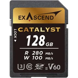 Exascend Catalyst UHS-II SD Card(V60) 128GB (ES117889) (128 GB, SDXC, U3, UHS-II), Speicherkarte, Schwarz