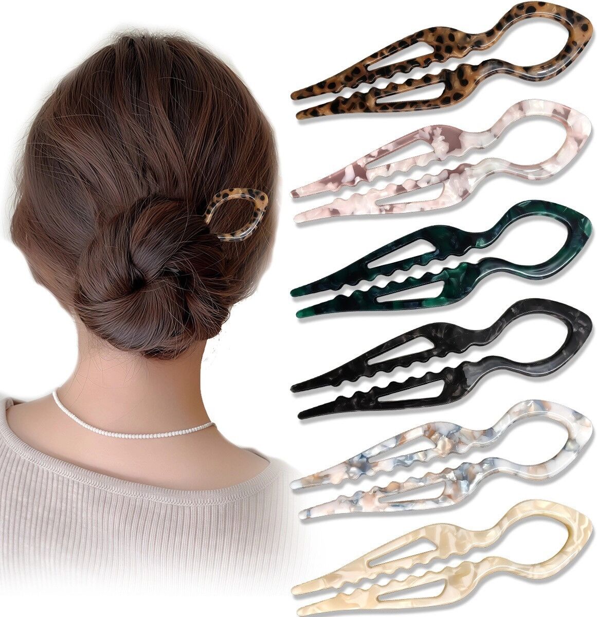 INF Französisches Acetat U-förmiges Dutt-Haarnadel-Set - 6-teiliges mehrfarbiges Vintage-Set für elegante Hochsteckfrisuren