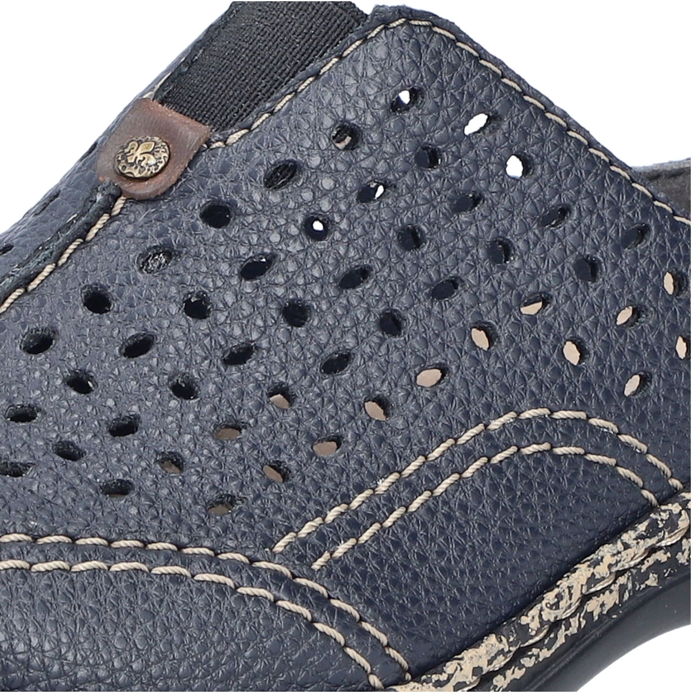 Clog RIEKER, Damen, Gr. 36, blau (nachtblau), Lederimitat, unifarben, Schuhe Clog, Schlupfschuh, Hausschuh, Sommerschuh mit Perforation nachtblau 36