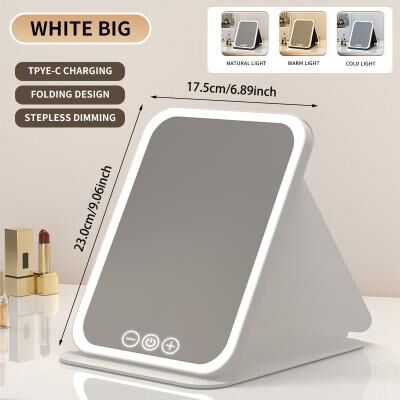 Fusion Finds Rechargeable LED Makeup Mirror With 3 Color Lights Touch Dimmable Travel Vanity Mirror big White