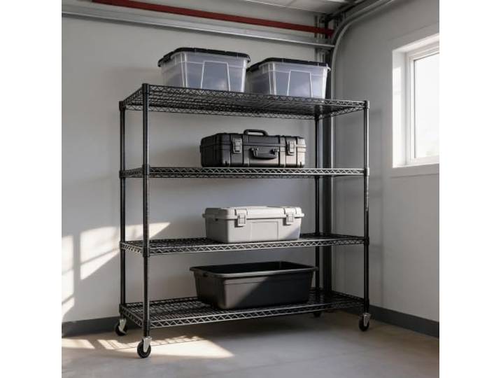 Schwerlastregal mit Rollen, Rollregal 4 Ebenen, 150 x 45 x 175 cm Kompakt mit 45 cm Tiefe, nur 35,5 kg – ideal für schmale Kellernischen, Garagenwände und Abstellräume