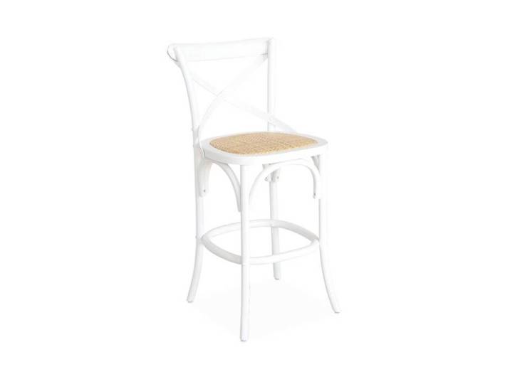 Tabouret de bar bistrot vintage en bois blanc avec repose-pieds
