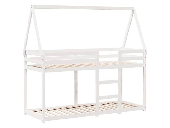 KTHLBRH Etagenbett weiß 80 x 200 cm Massivholz Kiefer Mit Dach und Seitentür, sicheres Design, geeignet für begrenzte Räume