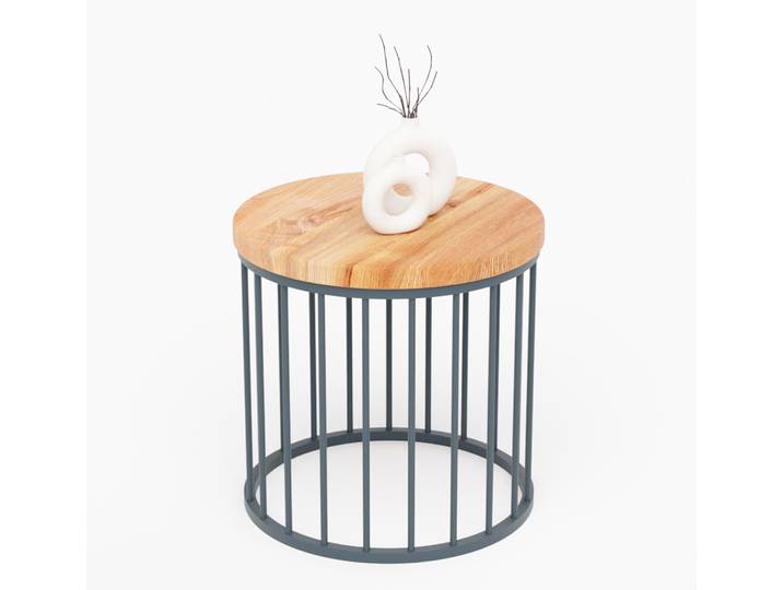 LAMO Manufaktur Table basse ronde en bois et metal 40 x 37 cm - Table d'appoint canapé pour salon moderne - Design scandinave\, style industriel\, touche déco chic - Couleur : foncé\, pieds : anthracite