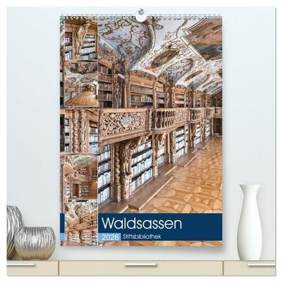 Waldsassen Stiftsbibliothek (hochwertiger Premium Wandkalender 2026 DIN A2 hoch), Kunstdruck in Hochglanz