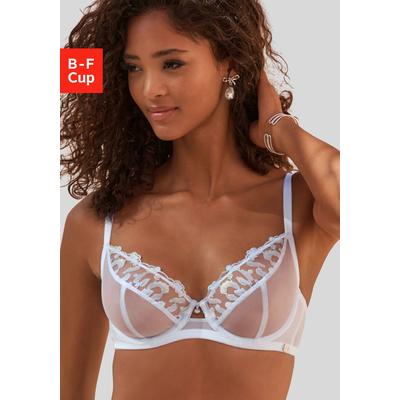 Bügel-BH JETTE "BH mit Bügel, Spitzen-BH, als Dessous-Set kombinierbar", Damen, Gr. 85, Cup B, weiß (weiß, blau), Spitze, Obermaterial: 52% Polyamid, 45% Polyester, 3% Elasthan, BHs Bügel-BH, sexy Dessous, sexy Unterwäsche, Reizwäsche Damen, große...