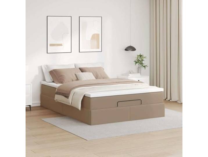 KTHLBRH Cappuccino Bett aus Kunstleder mit Matratze 140 x 190 cm Taschenfedern, hydraulischer Aufzug, Staufach, inklusive Matratzenschoner