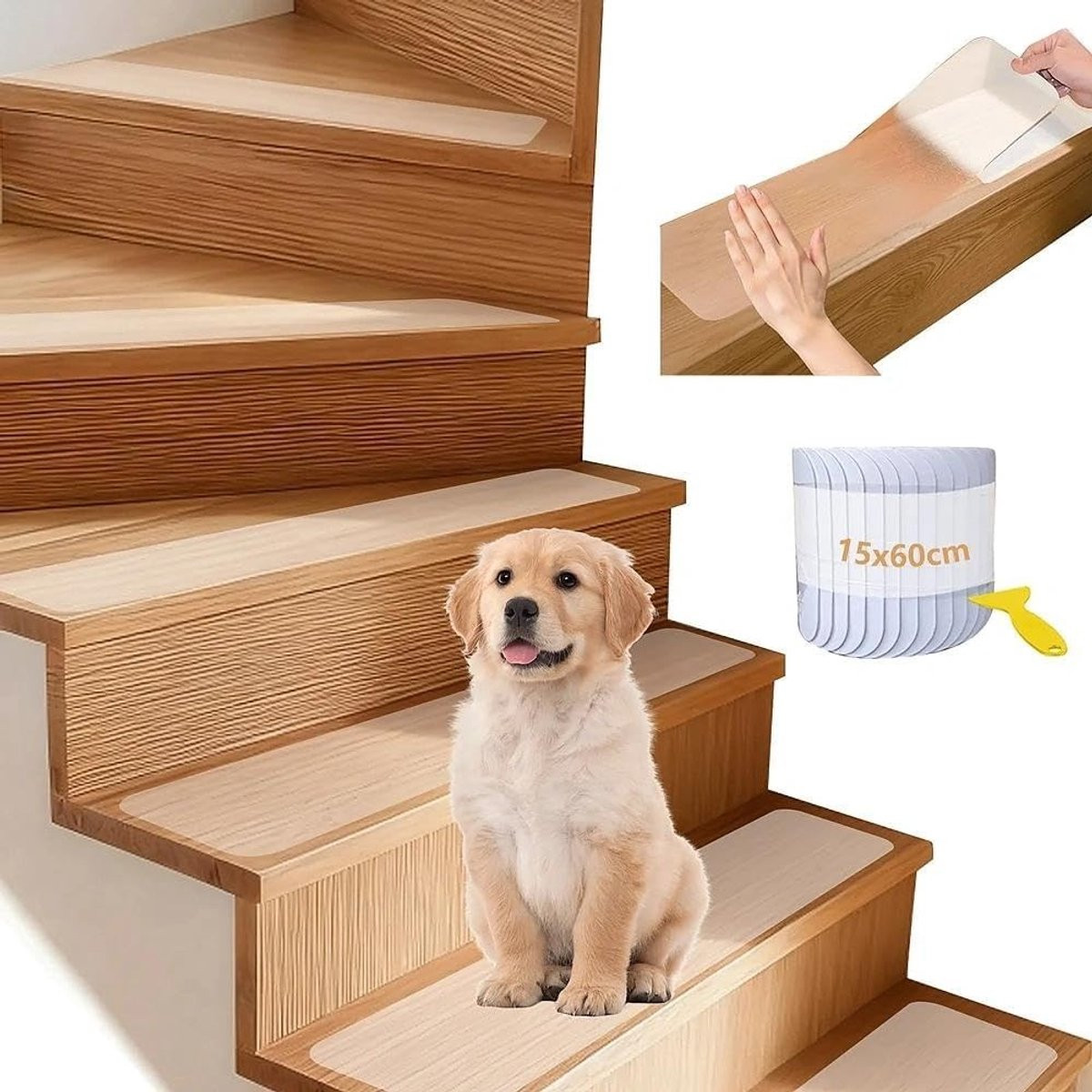 15-delige antislip trapmatten set met transparante strips voor senioren
