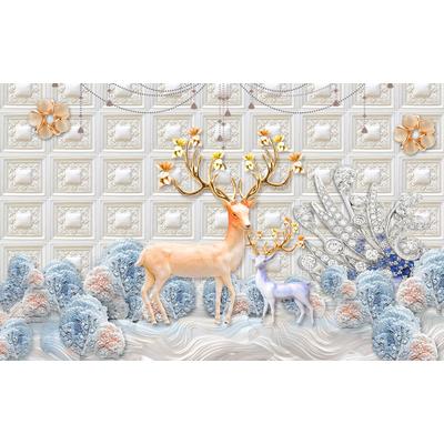 Fototapete PAPERMOON "Muster Hirsche", bunt, B:4m L:2,6m, Vlies, Tapeten
