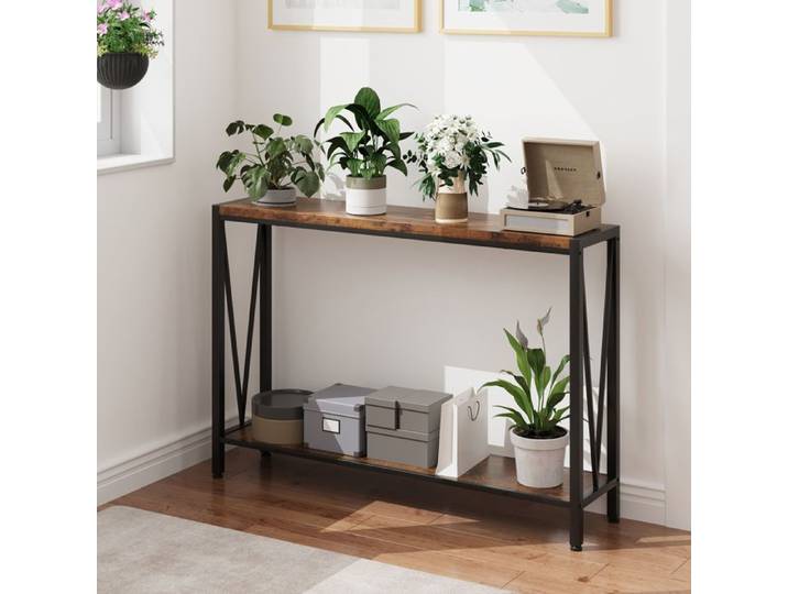 Table console style industriel-SALUTMEUBLE-110x25x76cm- 2 Étagères -MARRON