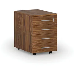 Büro-Rollcontainer PRIMO WOOD, 4 Schubladen, Nussbaum