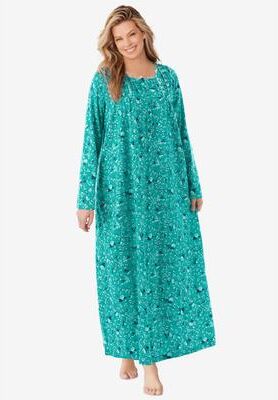 Plus Size Women's Floral Knit Gown by Dreams & Co. in Light Jade Ivory (Size 2X) Nightgown