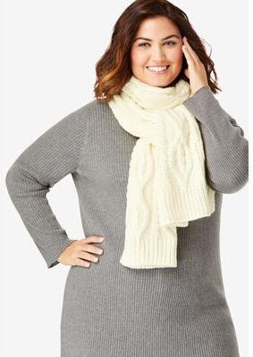 Women's Cable Knit Scarf by Accessories For All in Ivory