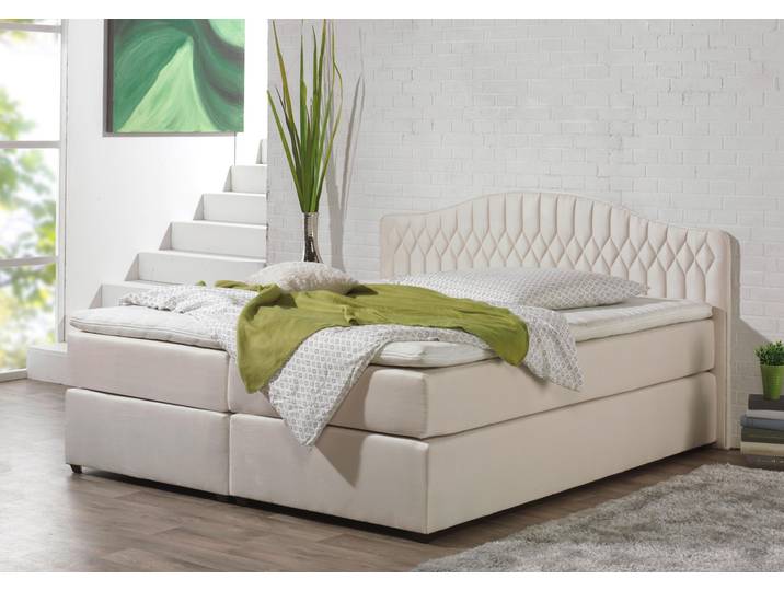 Boxspringbett, Mikrovelours, Beige, 180×200 cm, Bonnell-Federkern, H2 + H2, Maintal