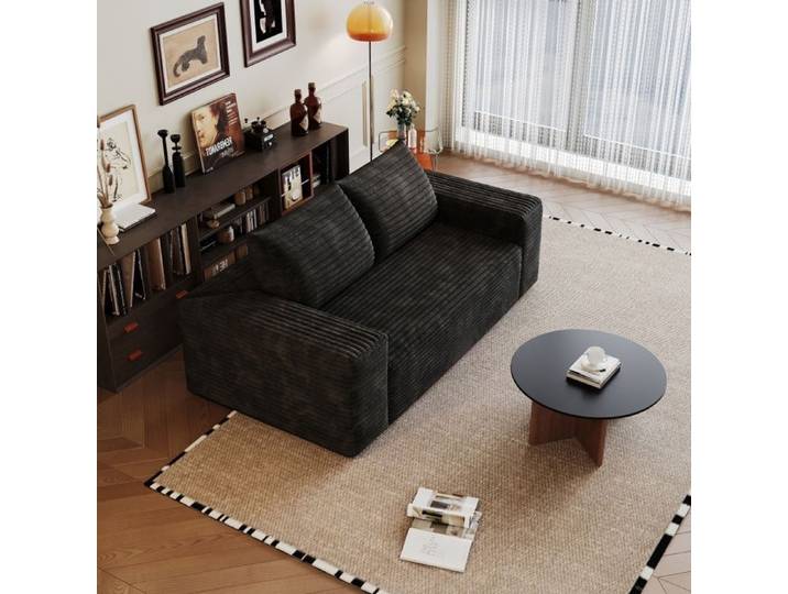 Canapé modulable sans os assise profonde petit canapé 2 places canapé compressible velours côtelé noir
