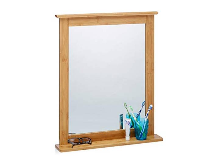 Relaxdays Miroir Mural avec Cadre en Bambou pour Salle de Bain Salon Surface Rangement\, Nature