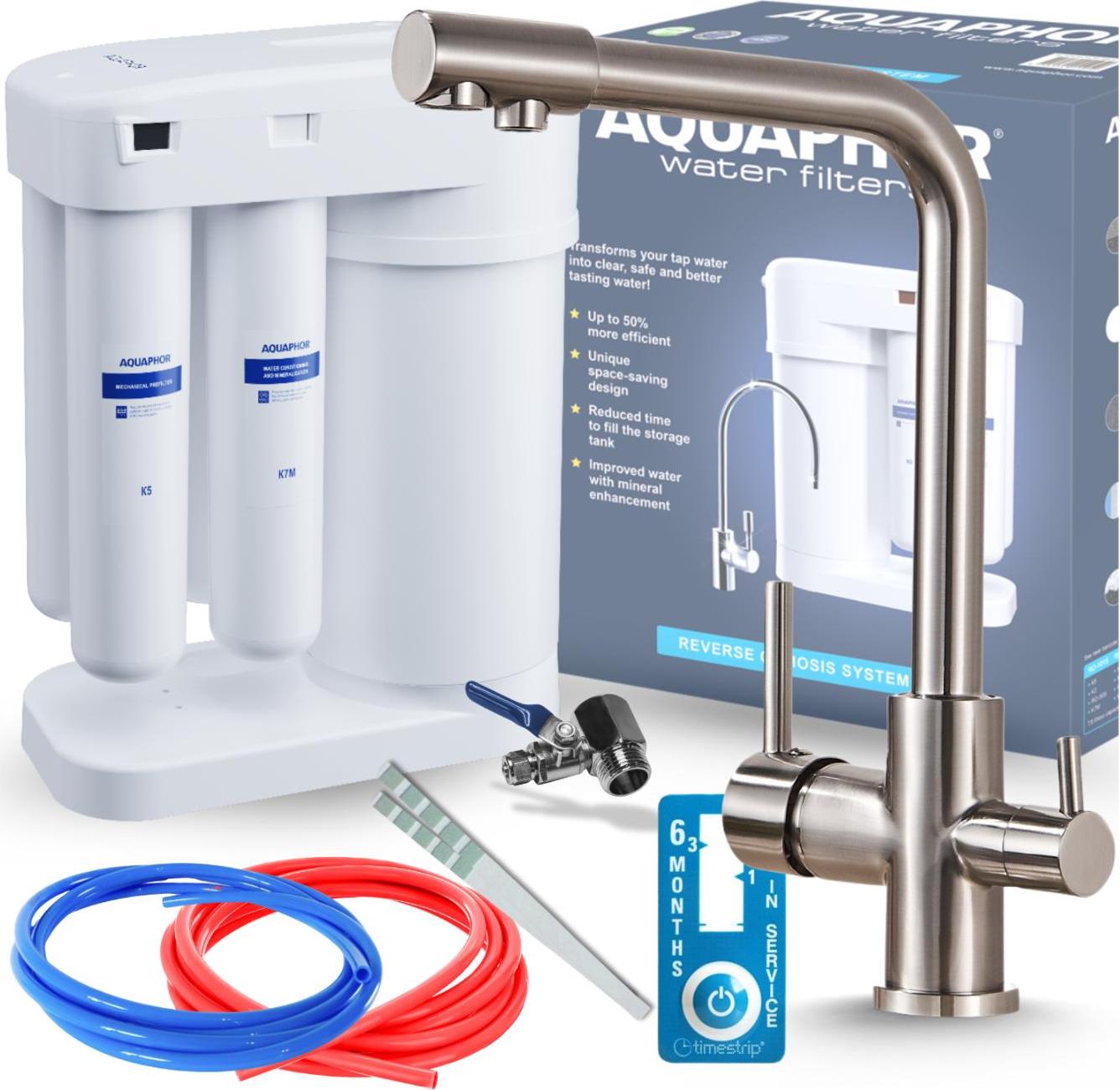 Wasserfilter Set Morion mit 3-Wege Küchenarmatur Ari Venom 1, Umkehrosmose, Wasserfilter-Anschluss, Edelstahl INOX
